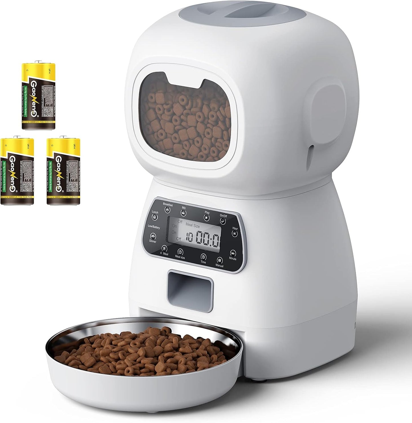 Pet Food Dispenser with 10S Voice Recorder and Timer