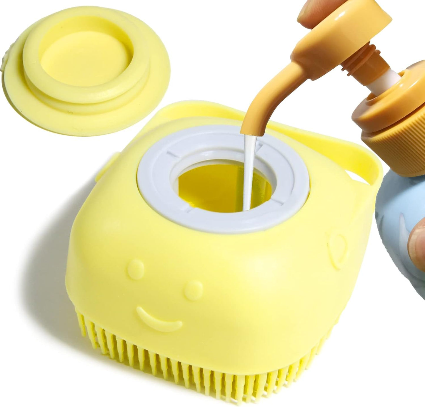 Dog Bathing Brush, Pet Massage Brush Shampoo Dispenser, Soft Silicone Brushes Rubber Bristle for Dogs and Cats Shower Grooming (Pink)