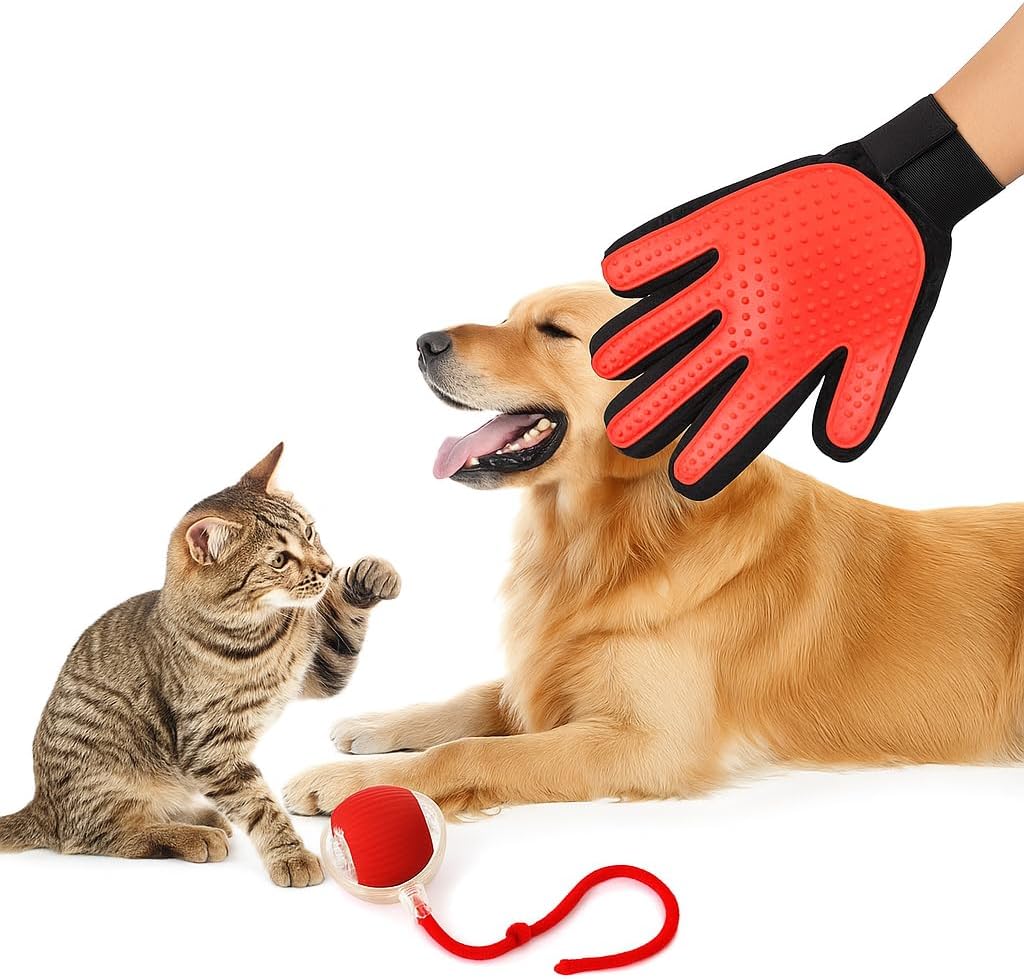 Pet Grooming & Play Set for Cats & Dogs | Smart Ball Toy & Deshedding Glove | Keeps Pets Active & Reduces Shedding