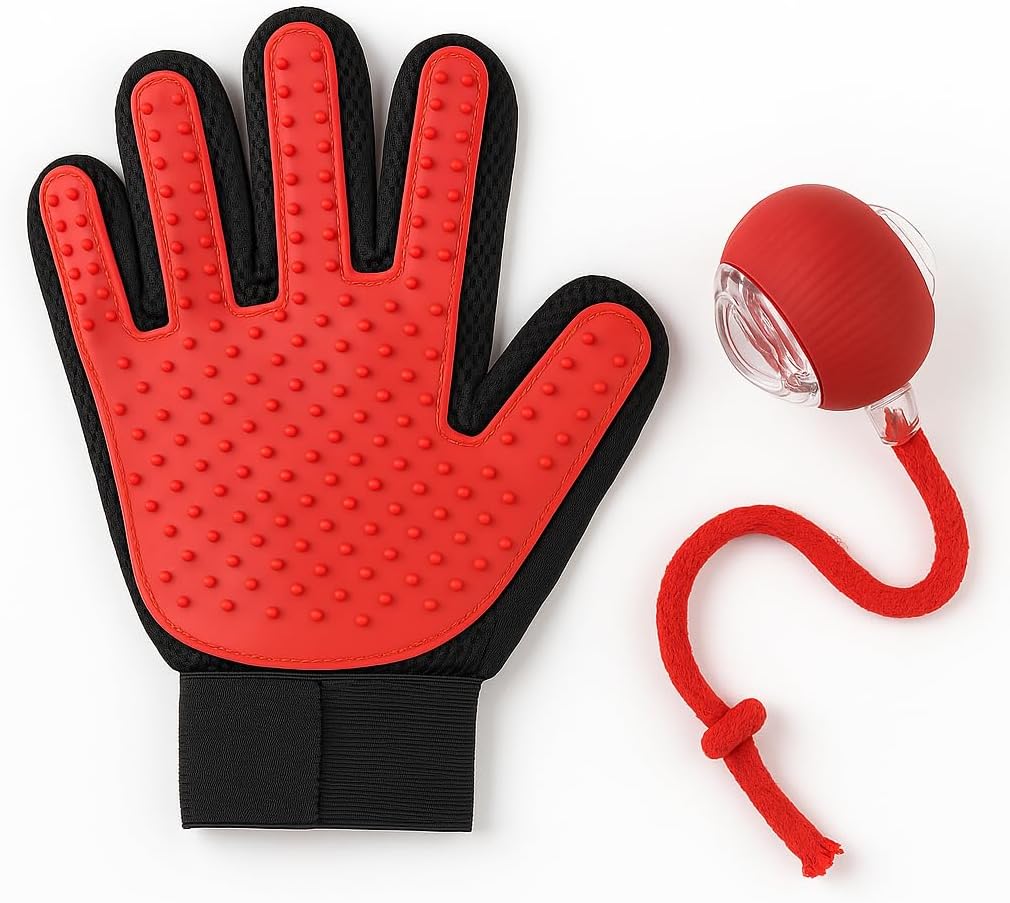Pet Grooming & Play Set for Cats & Dogs | Smart Ball Toy & Deshedding Glove | Keeps Pets Active & Reduces Shedding