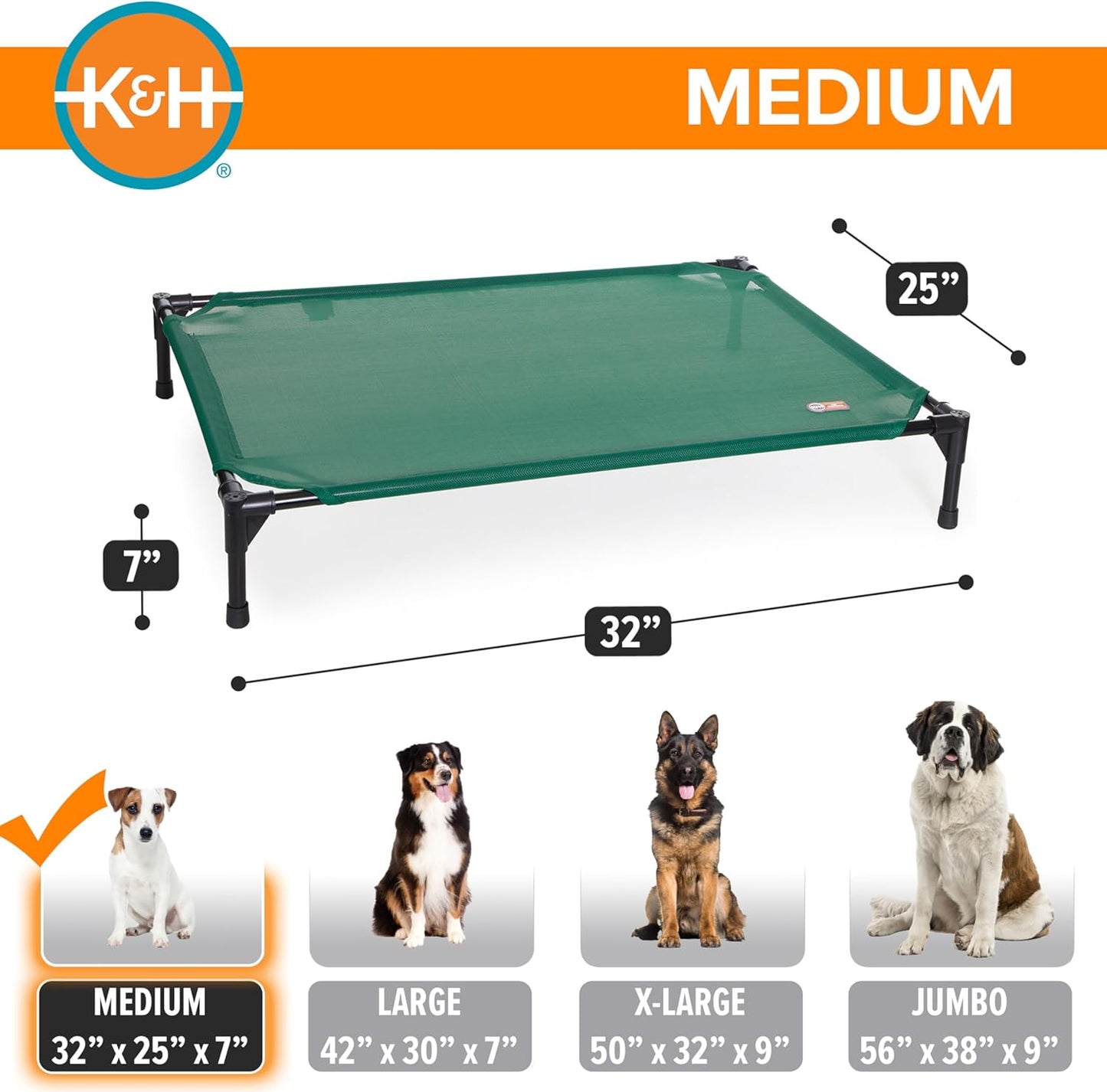 K&H Pet Products Original Pet Cot, Gray/Mesh, Large/30" x 42" x 7"
