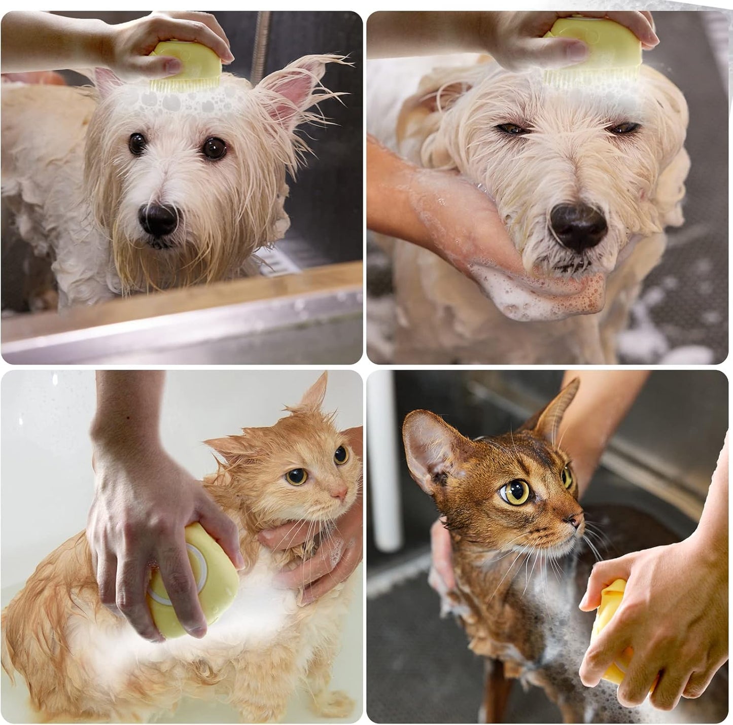 Dog Bathing Brush, Pet Massage Brush Shampoo Dispenser, Soft Silicone Brushes Rubber Bristle for Dogs and Cats Shower Grooming (Pink)