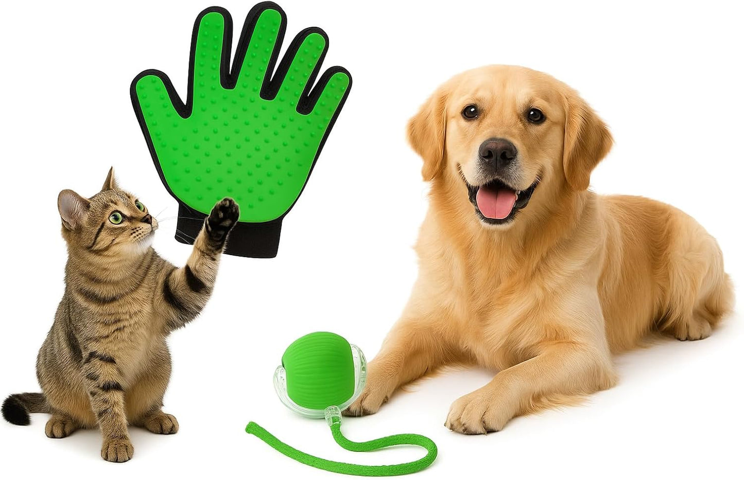 Pet Grooming & Play Set for Cats & Dogs | Smart Ball Toy & Deshedding Glove | Keeps Pets Active & Reduces Shedding