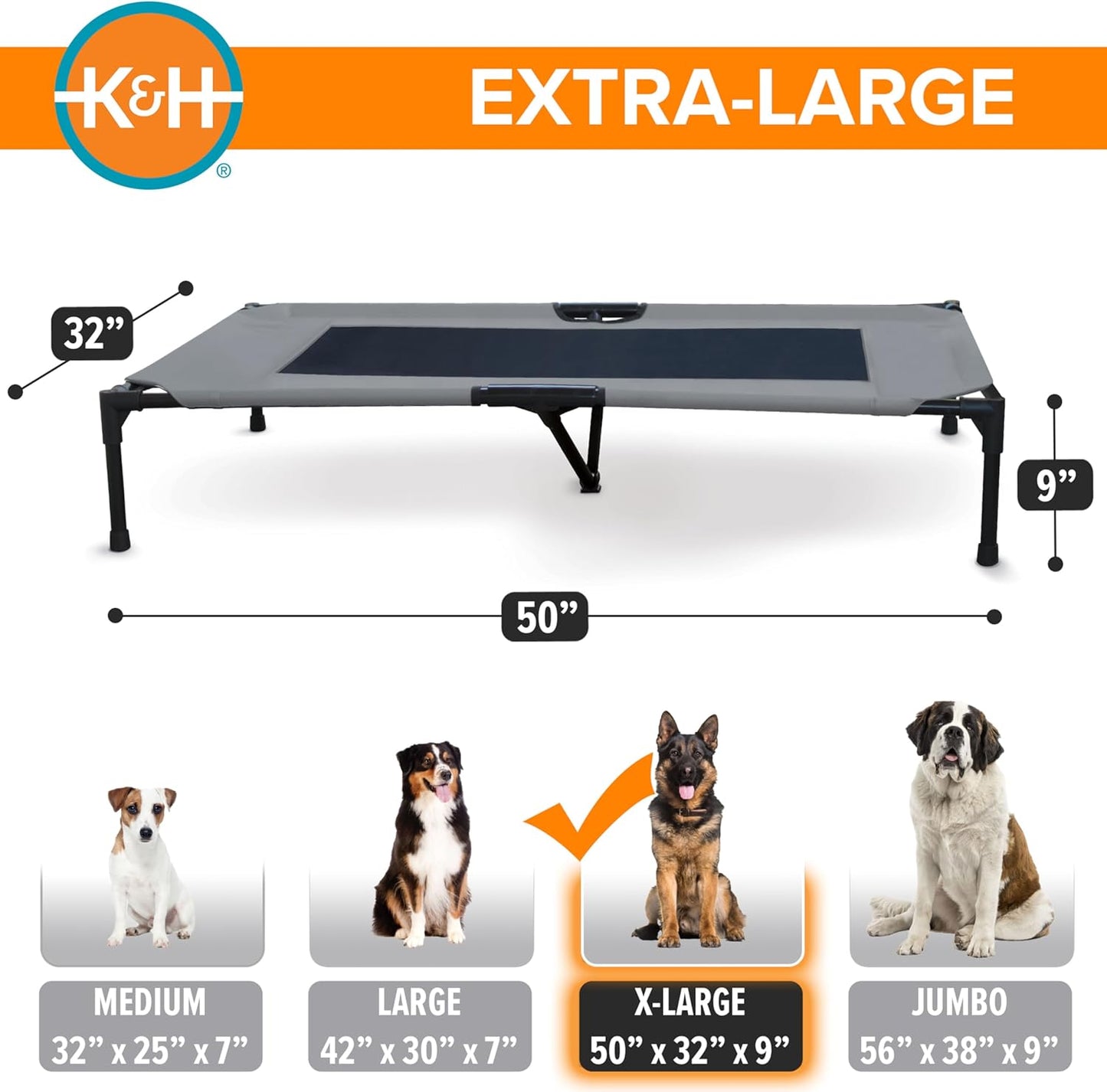 K&H Pet Products Original Pet Cot, Gray/Mesh, Large/30" x 42" x 7"