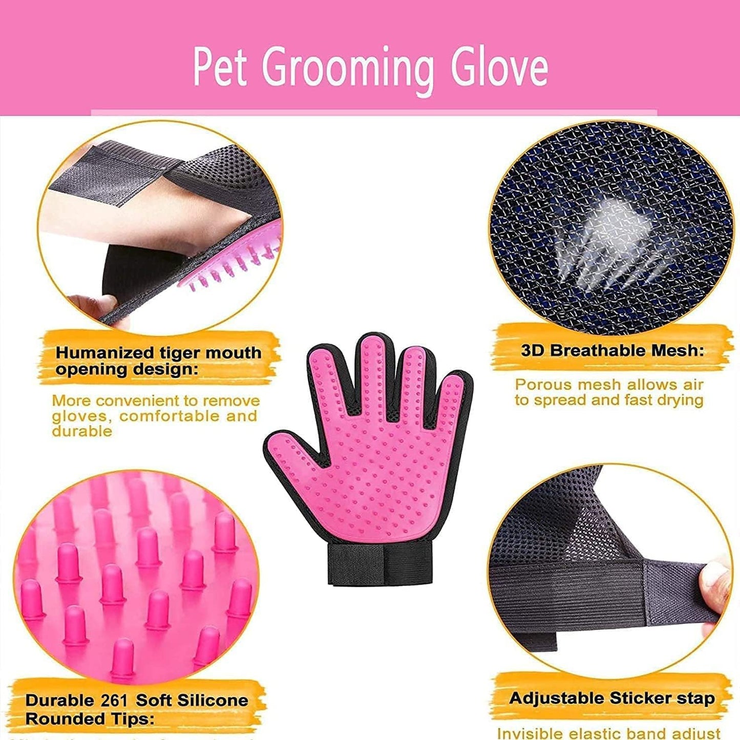 Pet Grooming Glove for Dogs & Cats – Deshedding & Massage Tool