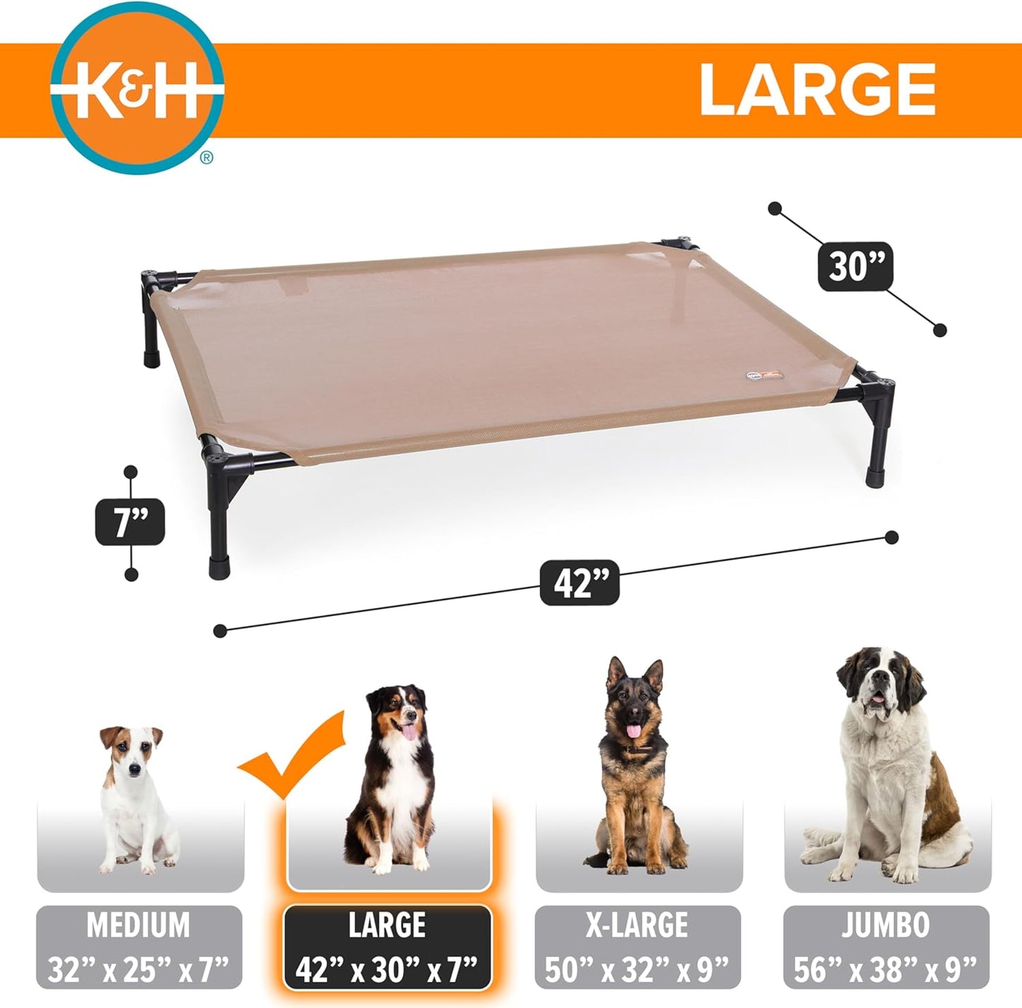 K&H Pet Products Original Pet Cot, Gray/Mesh, Large/30" x 42" x 7"