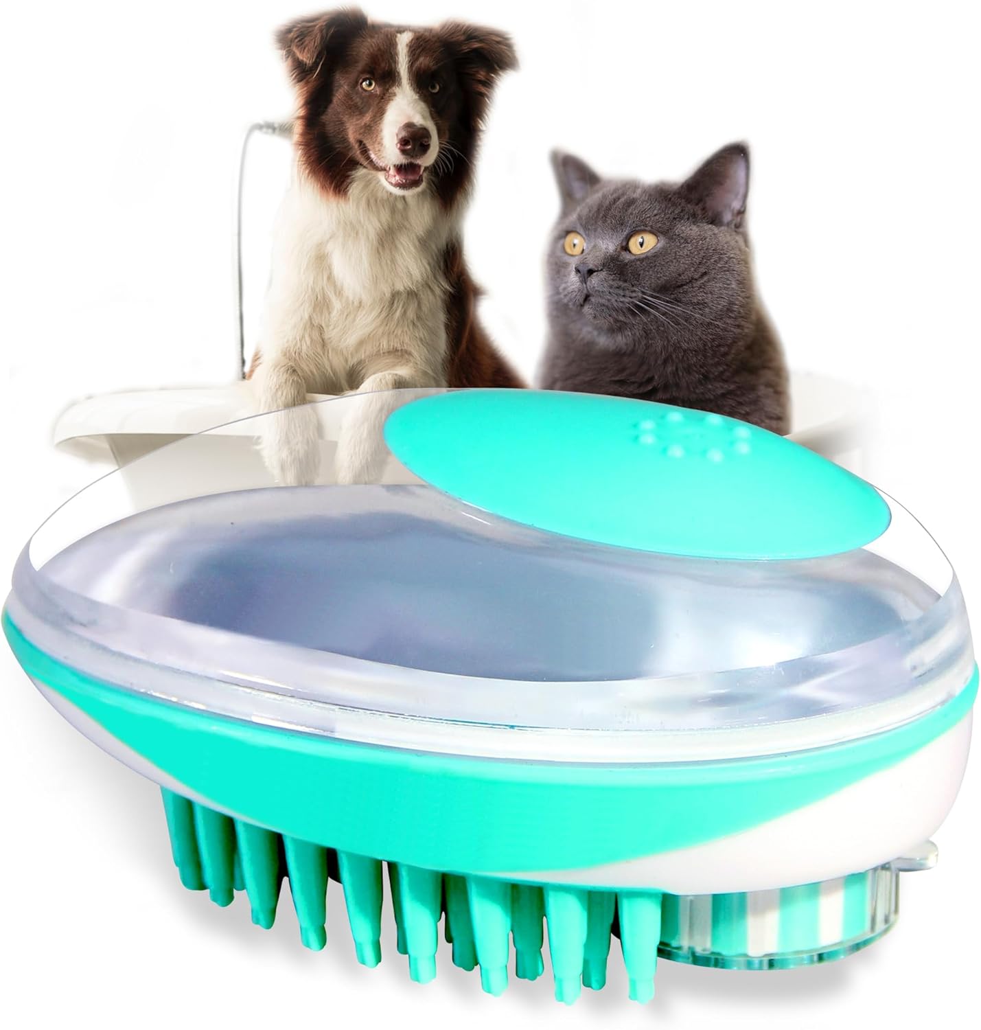 Dog Bathing Brush, Pet Massage Brush Shampoo Dispenser, Soft Silicone Brushes Rubber Bristle for Dogs and Cats Shower Grooming (Pink)