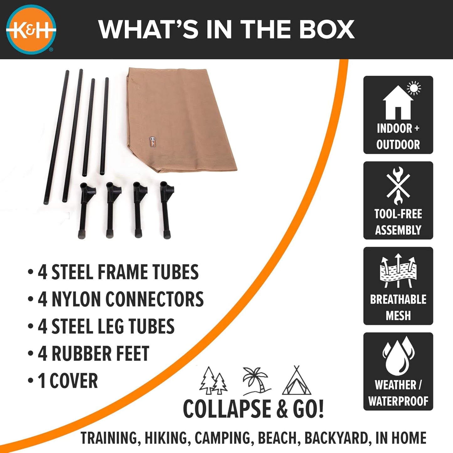 K&H Pet Products Original Pet Cot, Gray/Mesh, Large/30" x 42" x 7"