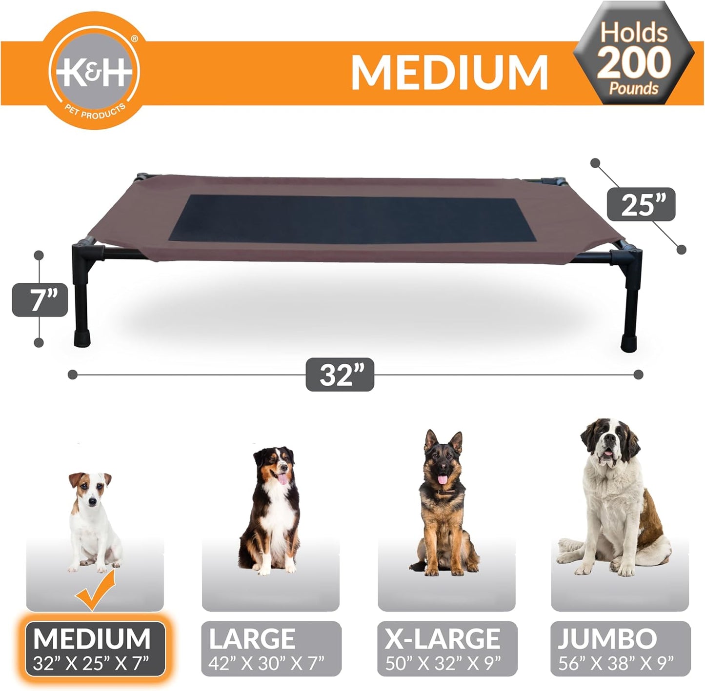 K&H Pet Products Original Pet Cot, Gray/Mesh, Large/30" x 42" x 7"