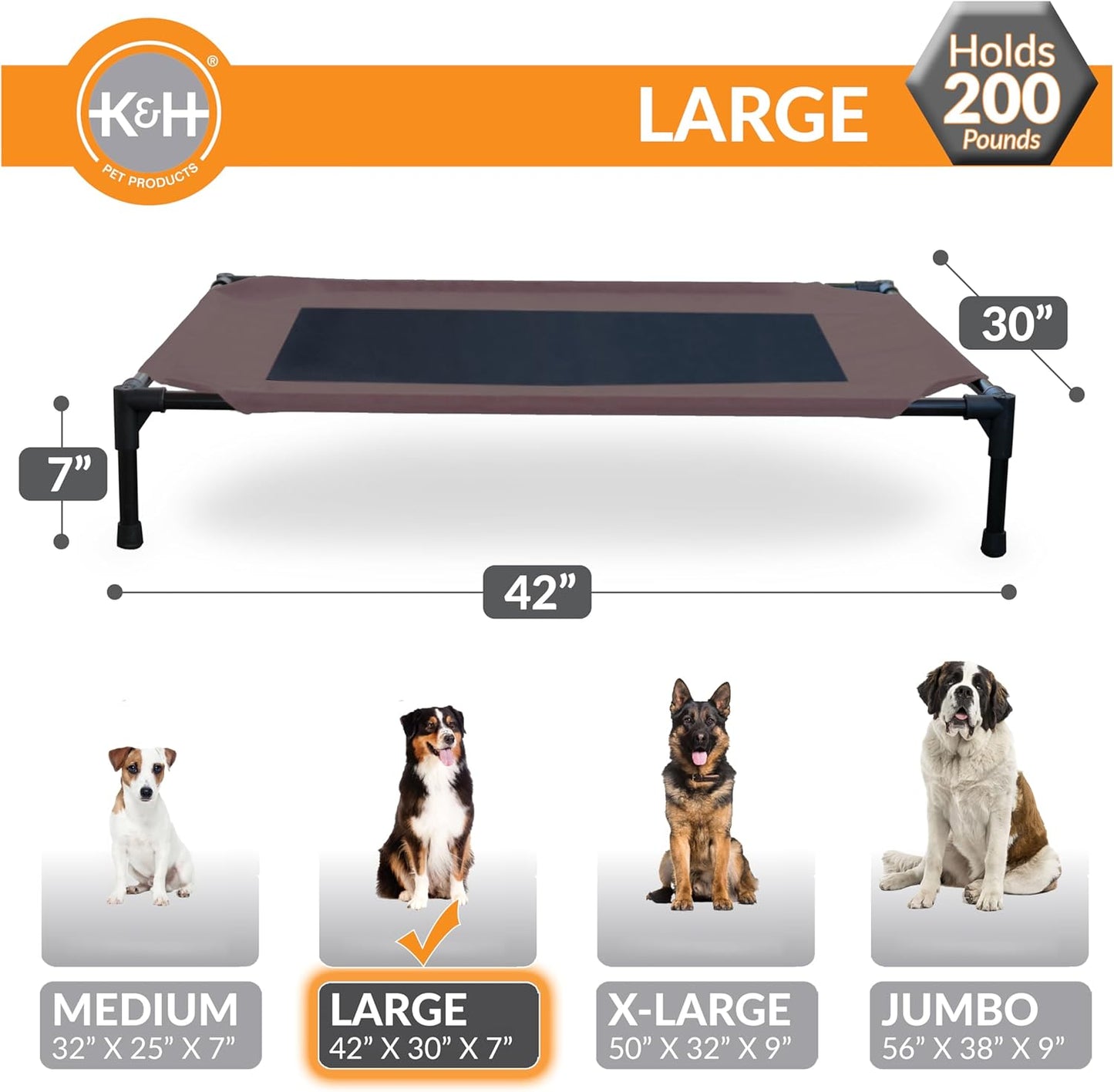 K&H Pet Products Original Pet Cot, Gray/Mesh, Large/30" x 42" x 7"