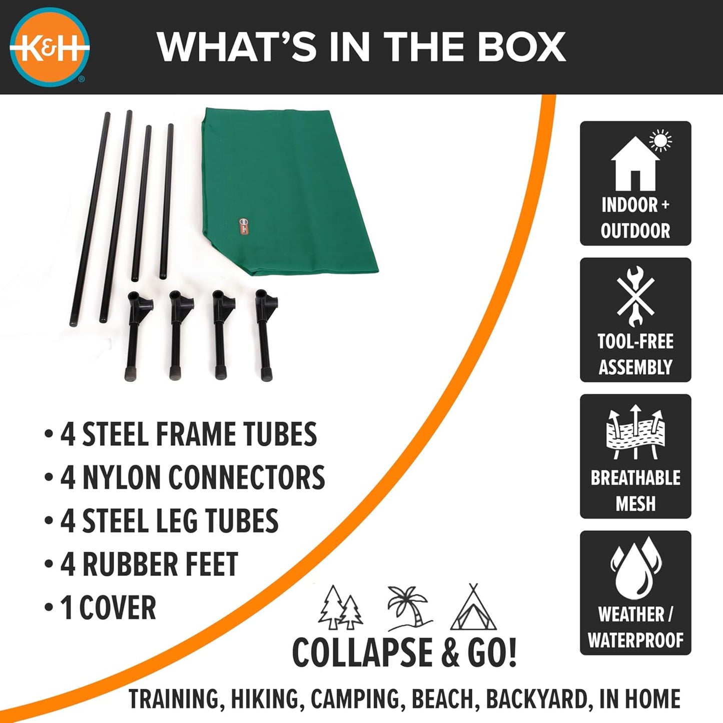 K&H Pet Products Original Pet Cot, Gray/Mesh, Large/30" x 42" x 7"