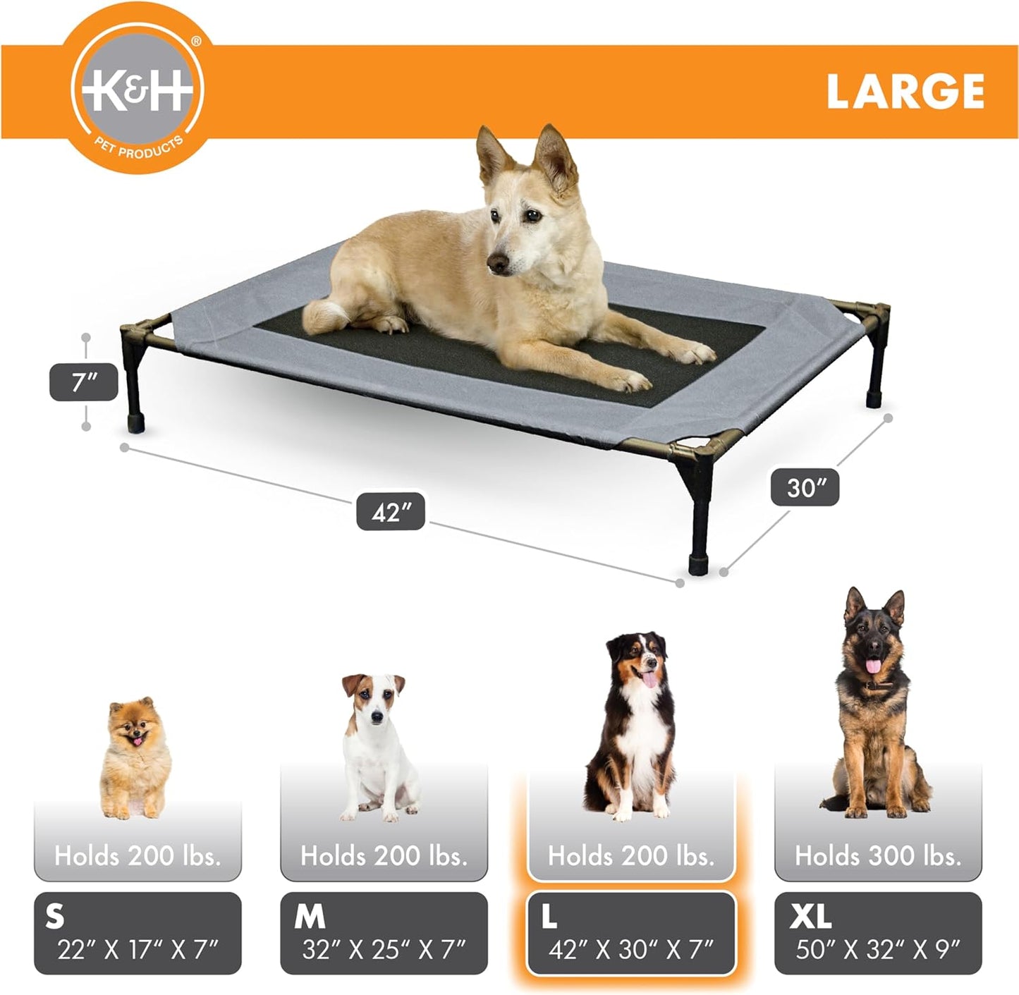 K&H Pet Products Original Pet Cot, Gray/Mesh, Large/30" x 42" x 7"