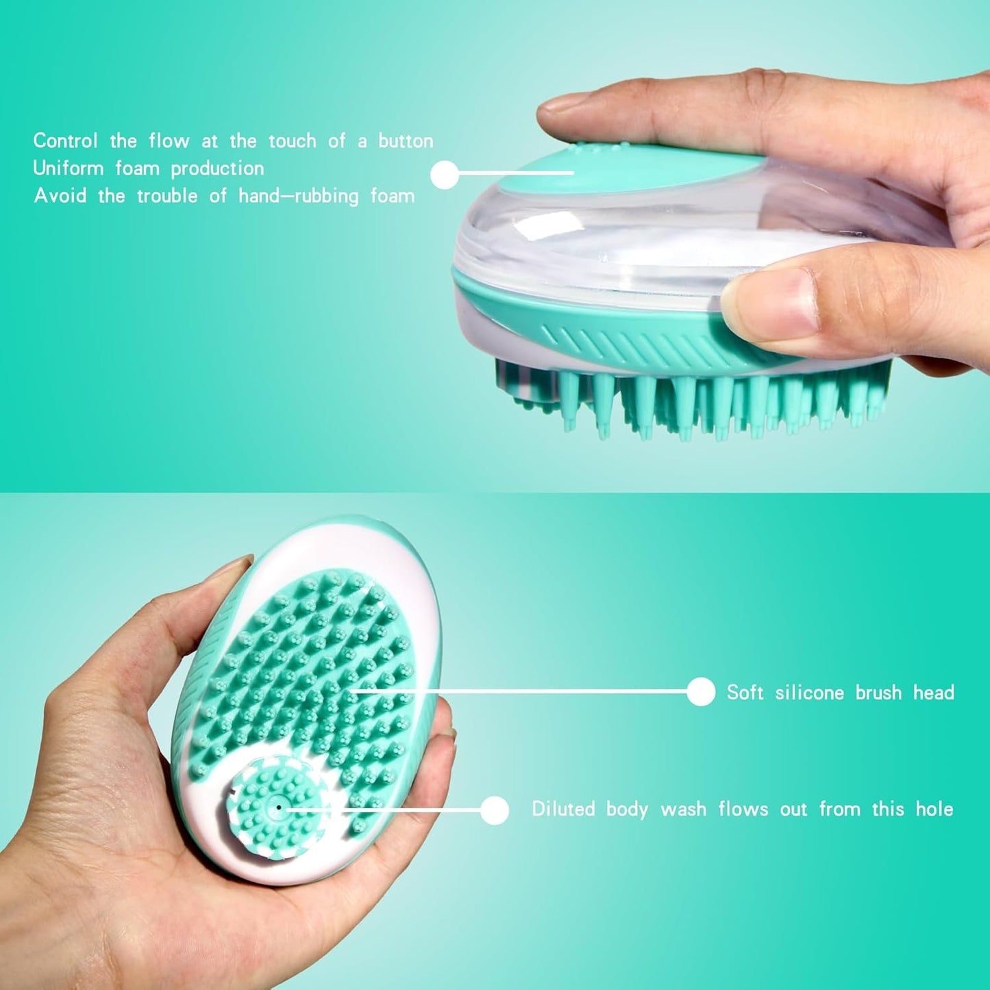 Dog Bathing Brush, Pet Massage Brush Shampoo Dispenser, Soft Silicone Brushes Rubber Bristle for Dogs and Cats Shower Grooming (Pink)