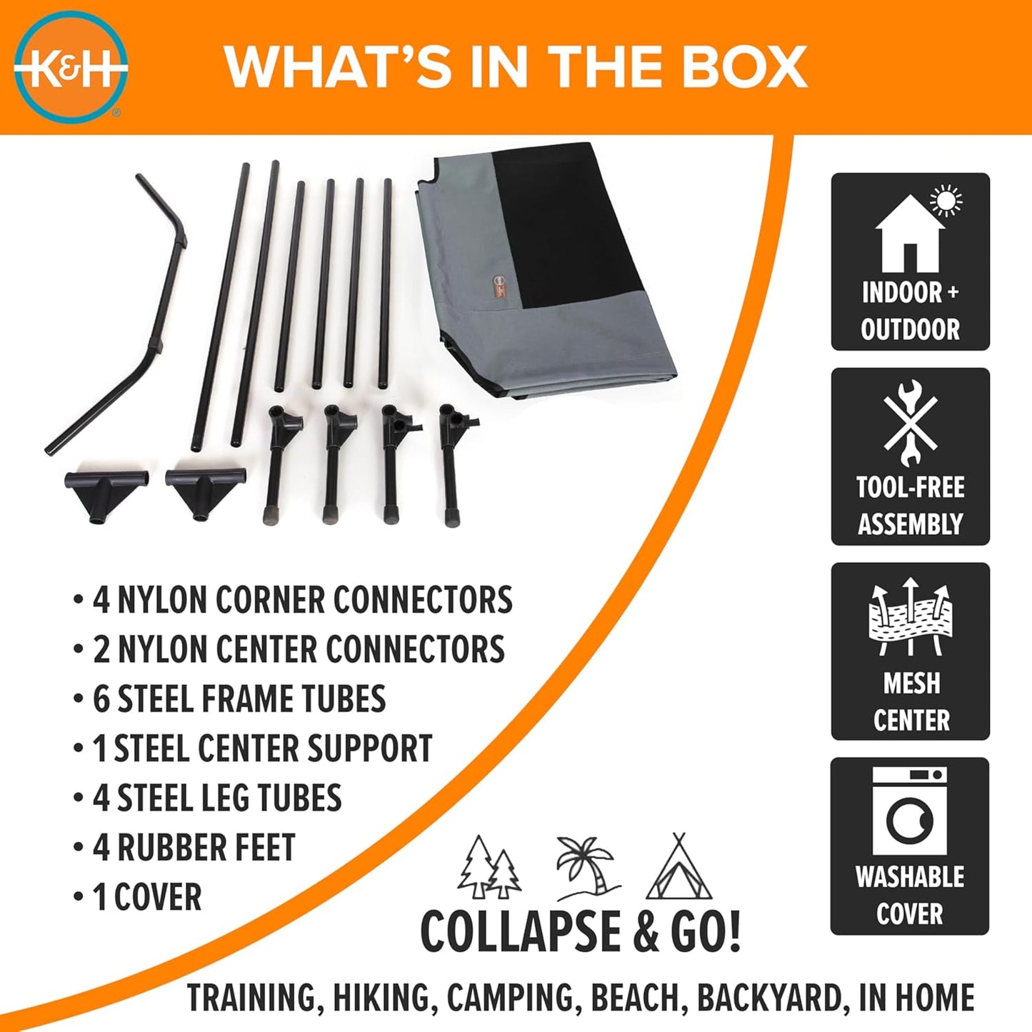 K&H Pet Products Original Pet Cot, Gray/Mesh, Large/30" x 42" x 7"