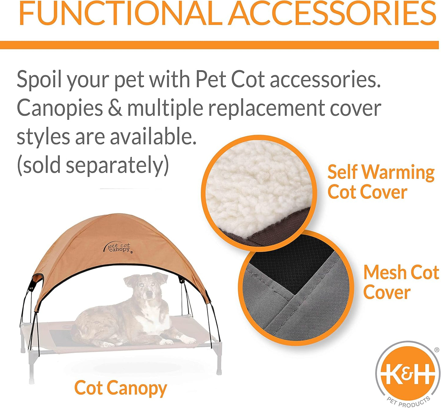 K&H Pet Products Original Pet Cot, Gray/Mesh, Large/30" x 42" x 7"