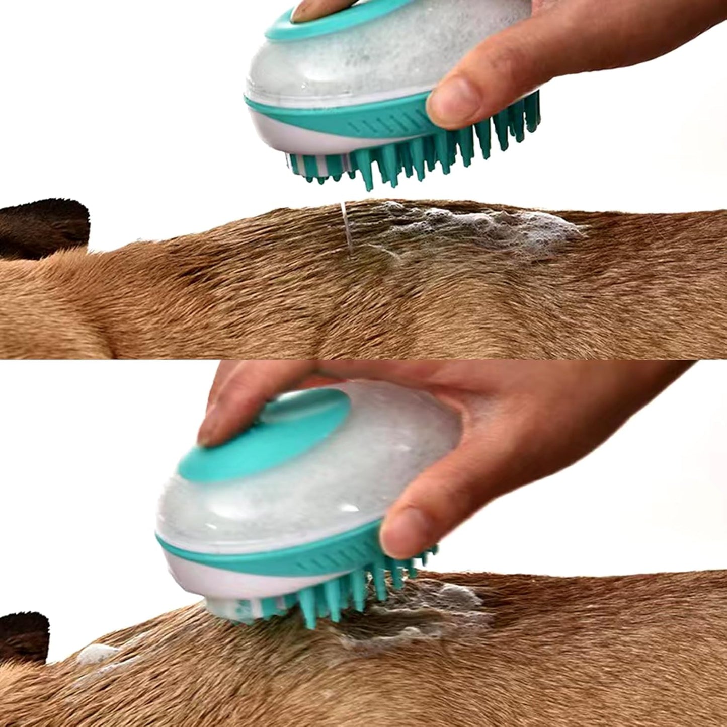 Dog Bathing Brush, Pet Massage Brush Shampoo Dispenser, Soft Silicone Brushes Rubber Bristle for Dogs and Cats Shower Grooming (Pink)