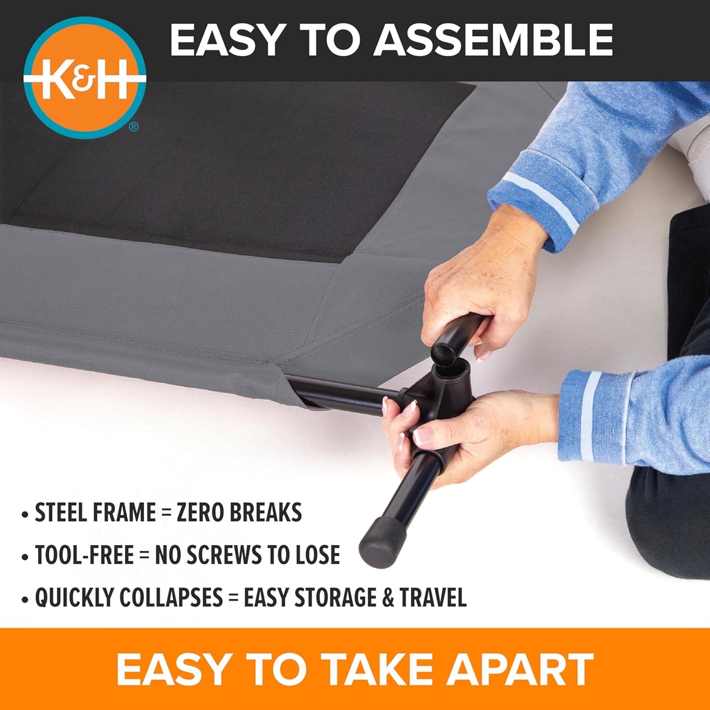 K&H Pet Products Original Pet Cot, Gray/Mesh, Large/30" x 42" x 7"