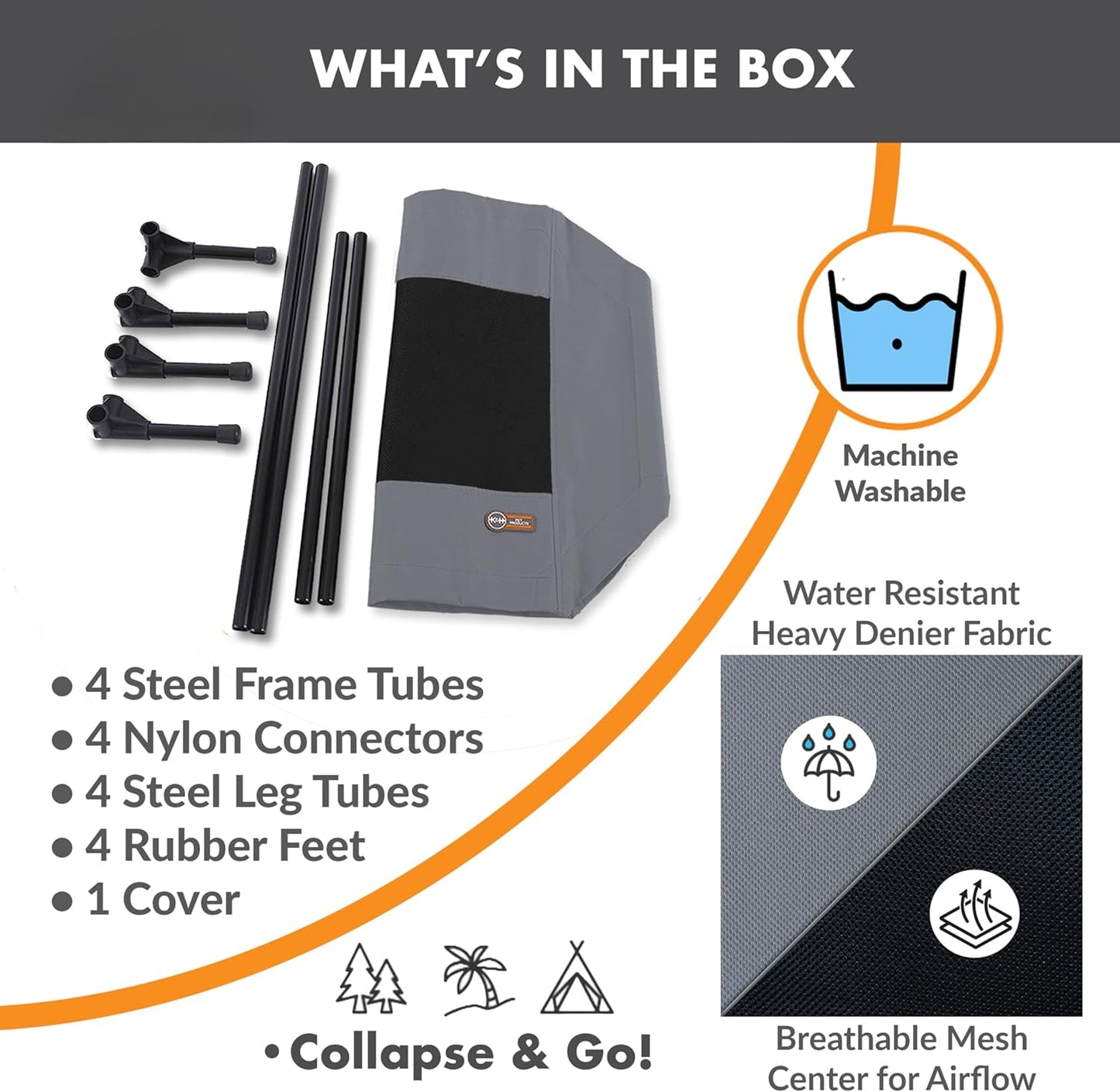 K&H Pet Products Original Pet Cot, Gray/Mesh, Large/30" x 42" x 7"