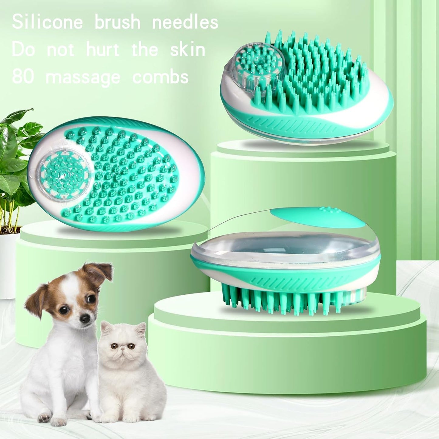 Dog Bathing Brush, Pet Massage Brush Shampoo Dispenser, Soft Silicone Brushes Rubber Bristle for Dogs and Cats Shower Grooming (Pink)