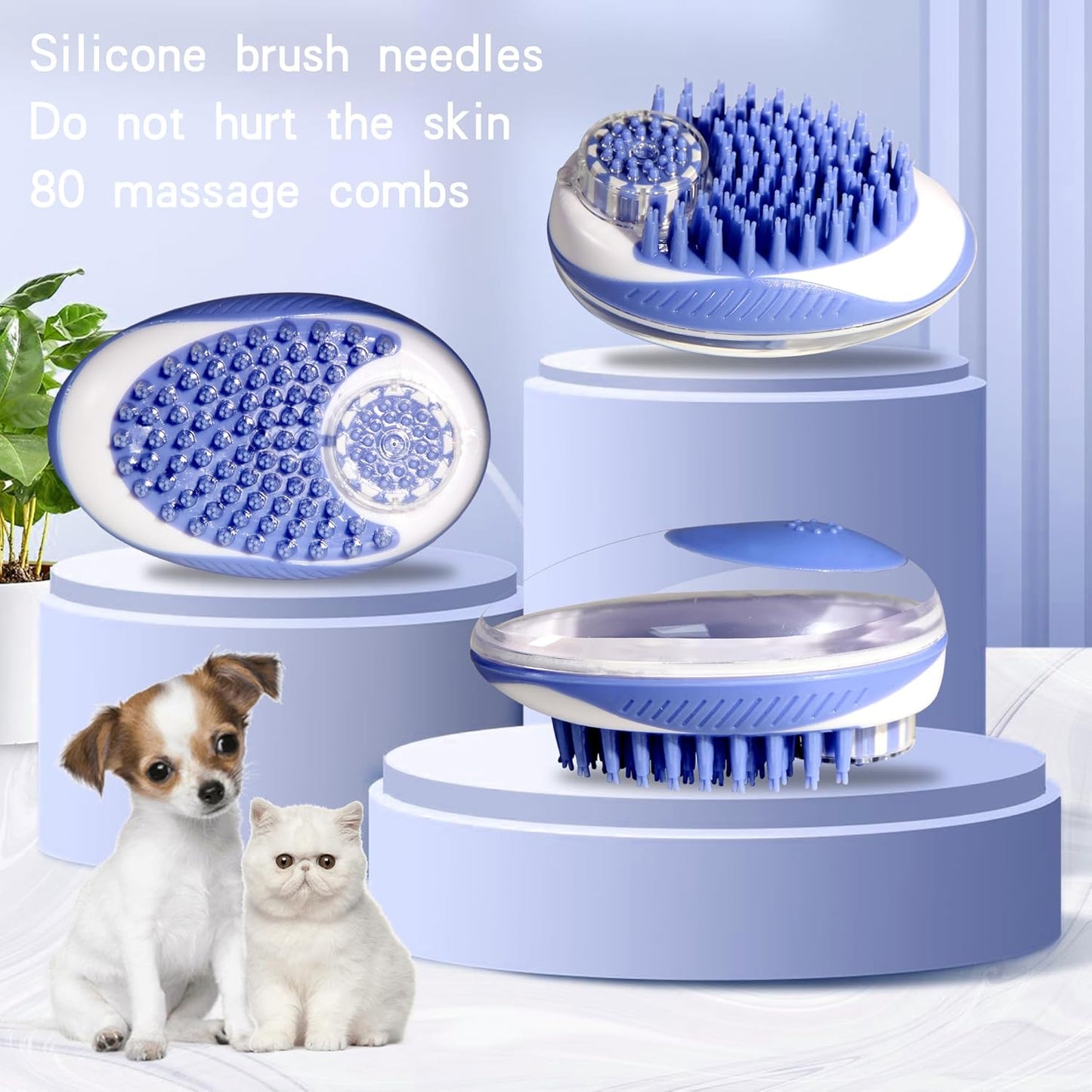 Dog Bathing Brush, Pet Massage Brush Shampoo Dispenser, Soft Silicone Brushes Rubber Bristle for Dogs and Cats Shower Grooming (Pink)