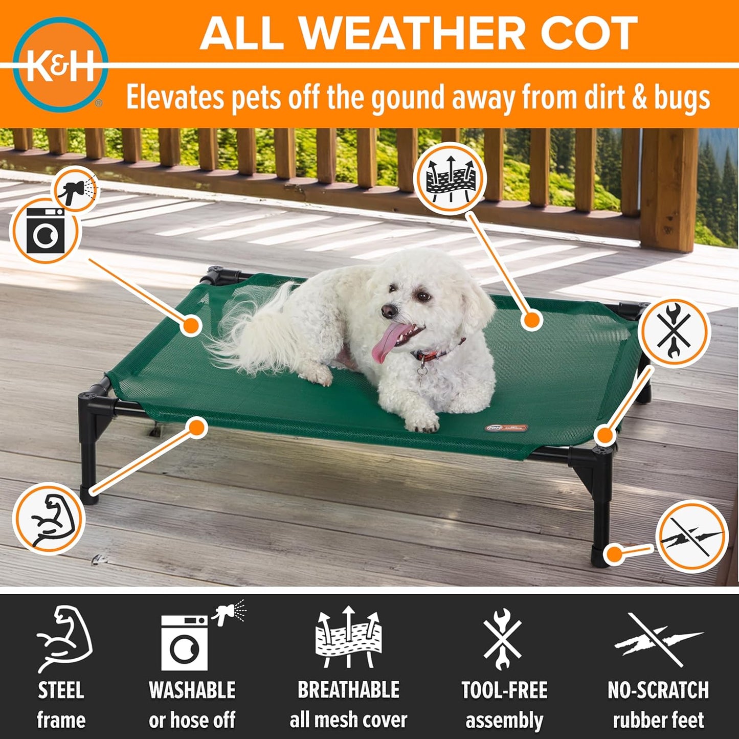 K&H Pet Products Original Pet Cot, Gray/Mesh, Large/30" x 42" x 7"