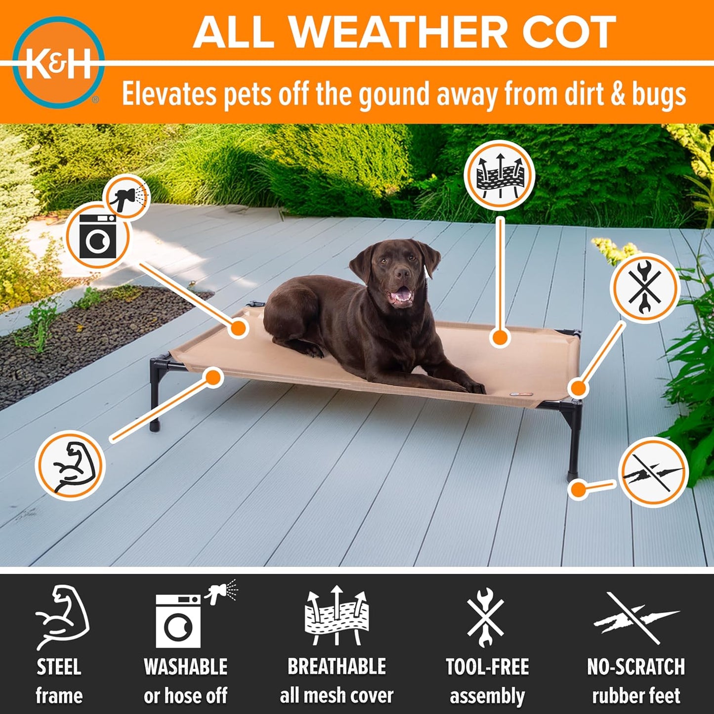 K&H Pet Products Original Pet Cot, Gray/Mesh, Large/30" x 42" x 7"