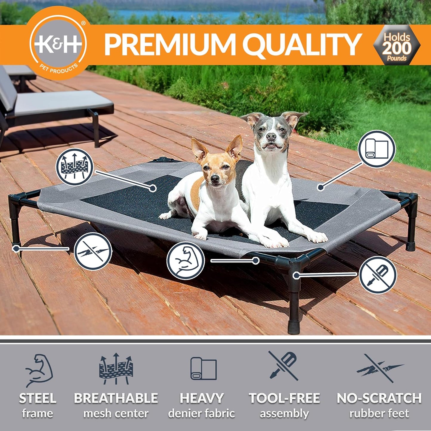 K&H Pet Products Original Pet Cot, Gray/Mesh, Large/30" x 42" x 7"