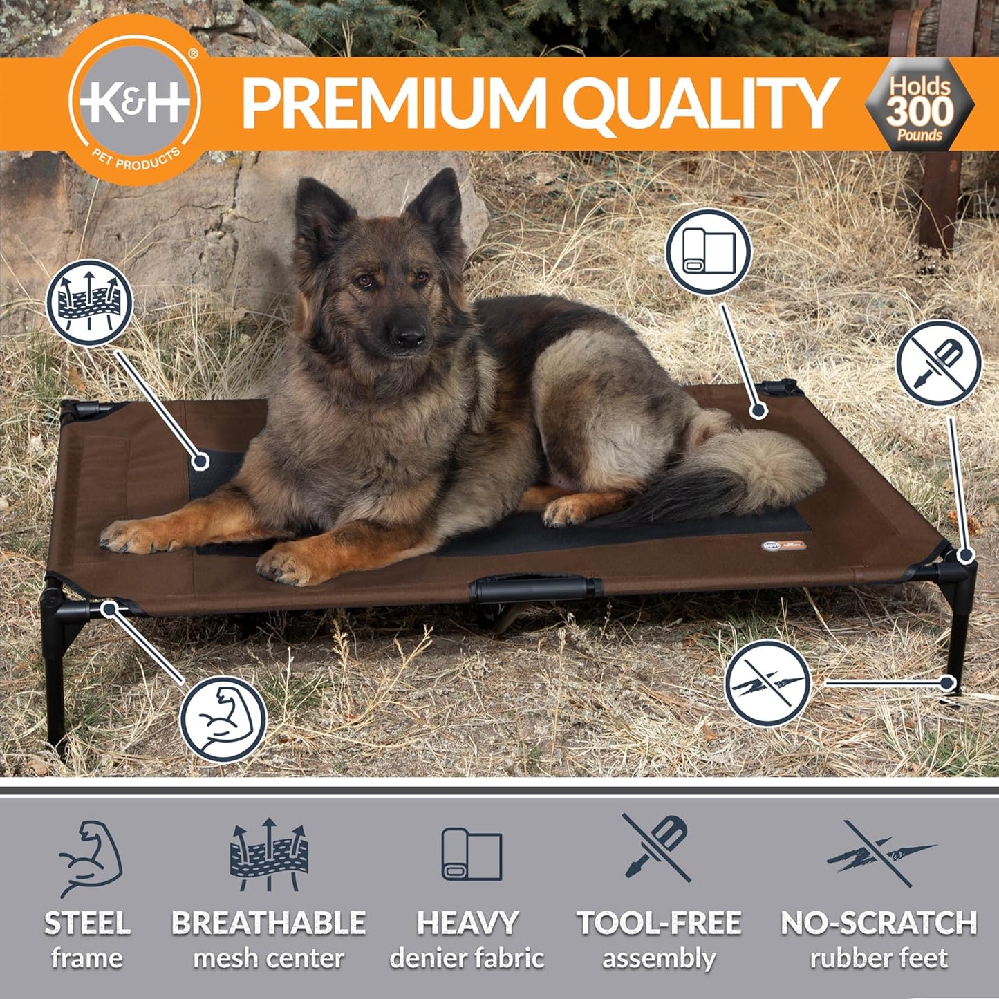 K&H Pet Products Original Pet Cot, Gray/Mesh, Large/30" x 42" x 7"