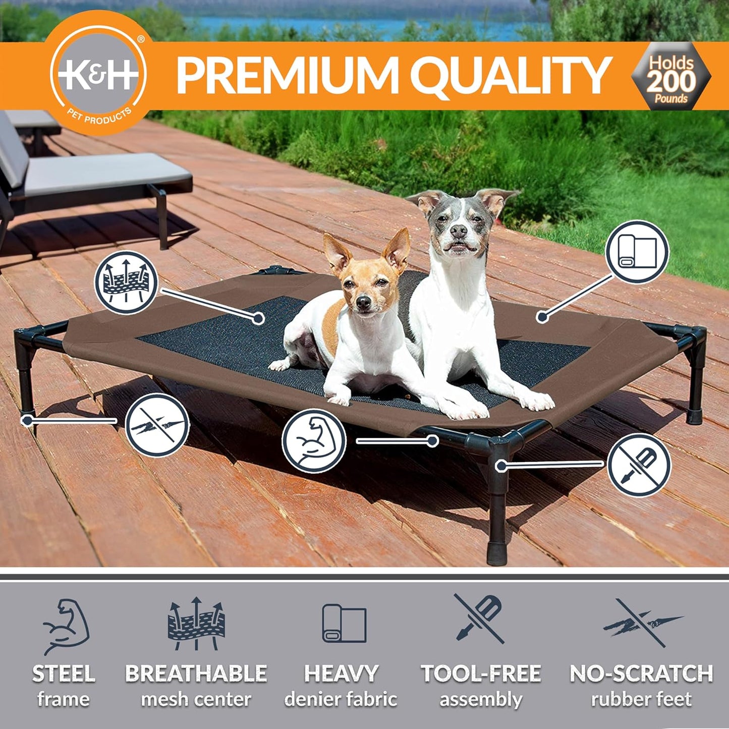 K&H Pet Products Original Pet Cot, Gray/Mesh, Large/30" x 42" x 7"